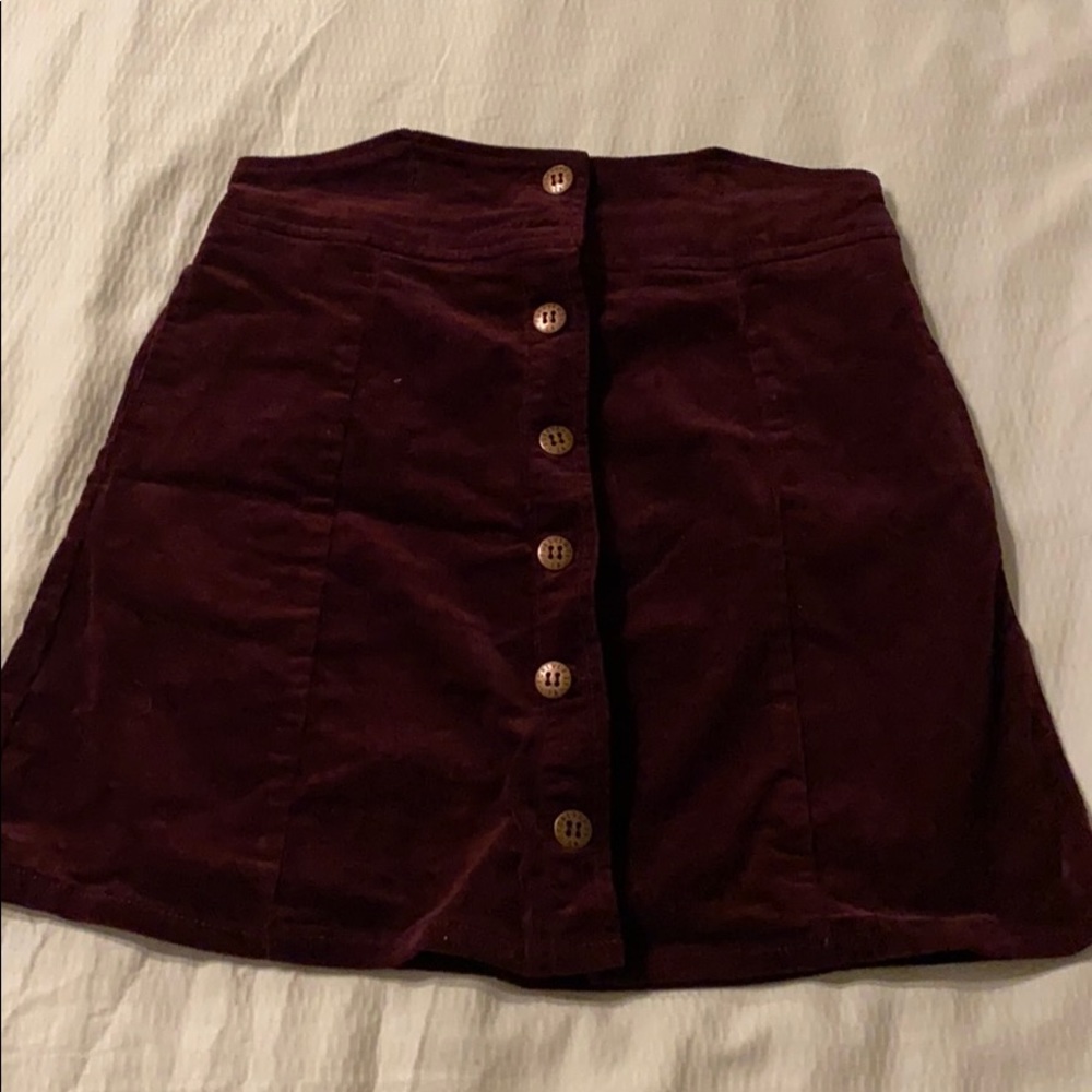 maroon corduroy button up skirt
